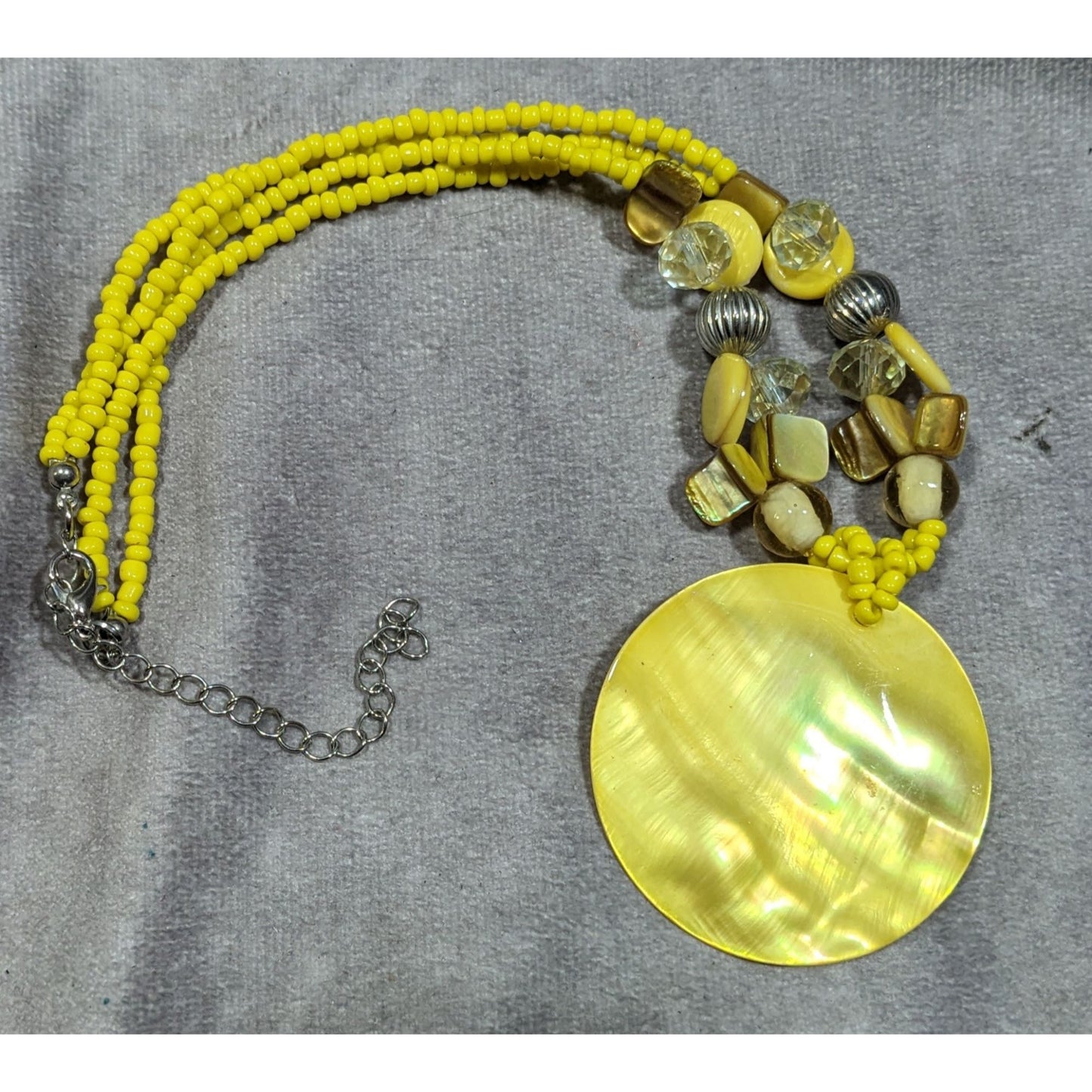Summery Bohemian Hippie Yellow Shel Beaded Pendant Necklace