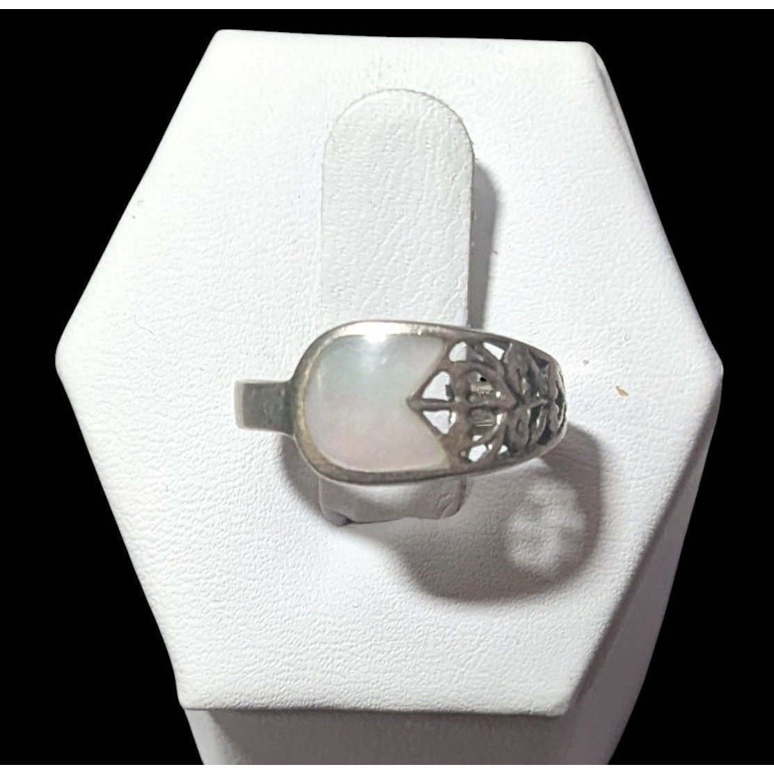 Vintage Fairy Sterling Silver Mother Of Pearl Ring Size 4 3/4