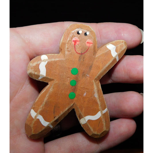 Vintage Wooden Gingerbread Person Brooch