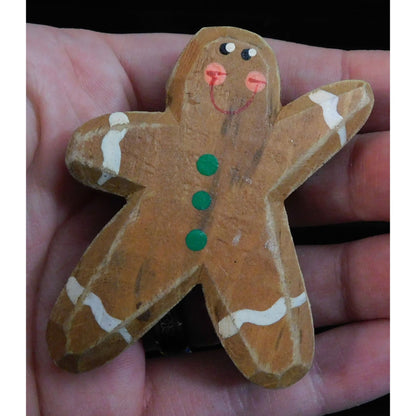 Vintage Wooden Gingerbread Person Brooch