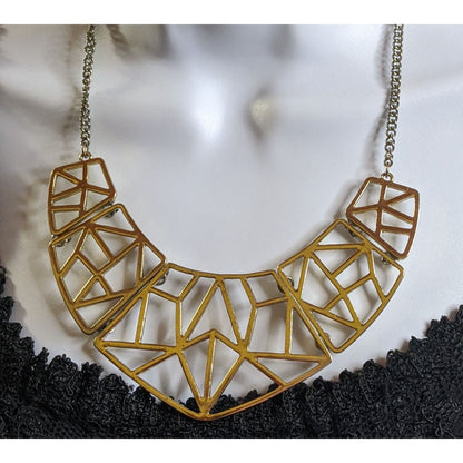 Geometric Statement Bib Necklace In Gold Tone Metal