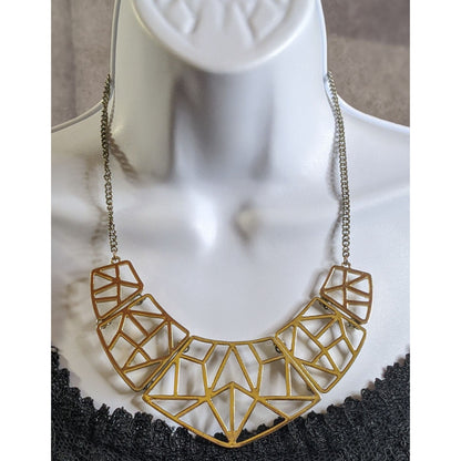 Geometric Statement Bib Necklace In Gold Tone Metal