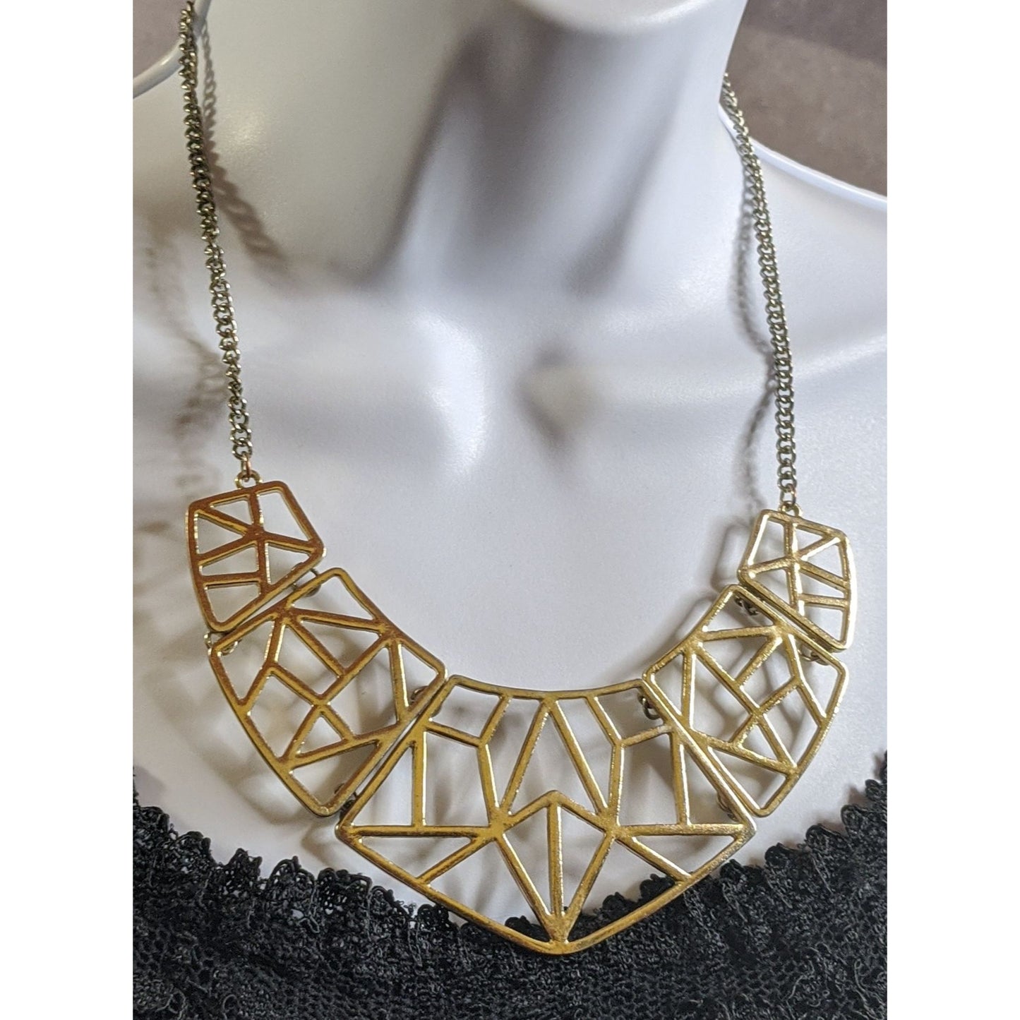 Geometric Statement Bib Necklace In Gold Tone Metal