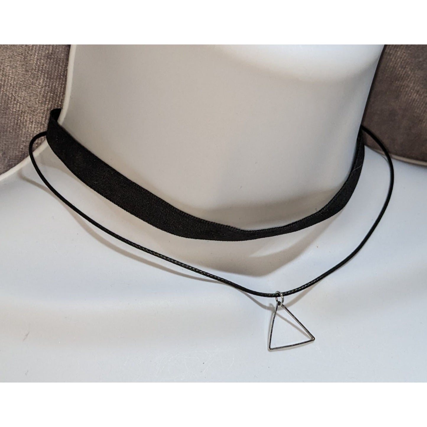Black Choker Triangle Pendant Minimalist Gothic Layered 90s Grunge Necklace