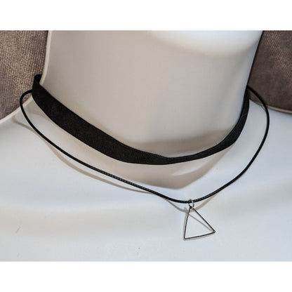 Black Choker Triangle Pendant Minimalist Gothic Layered 90s Grunge Necklace
