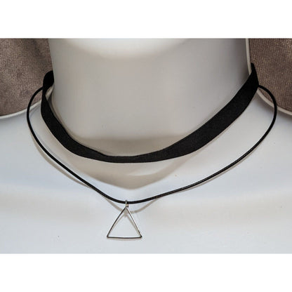 Black Choker Triangle Pendant Minimalist Gothic Layered 90s Grunge Necklace