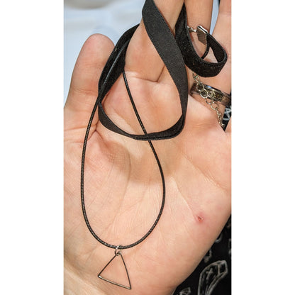 Black Choker Triangle Pendant Minimalist Gothic Layered 90s Grunge Necklace