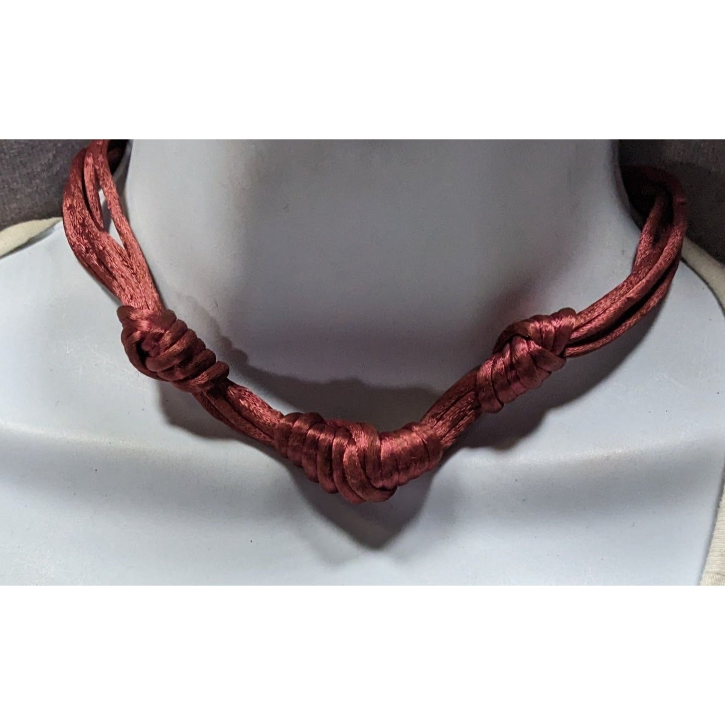 Knotted Satin Rope Necklace In Ruby Red With Gold-Tone Clasp Closure