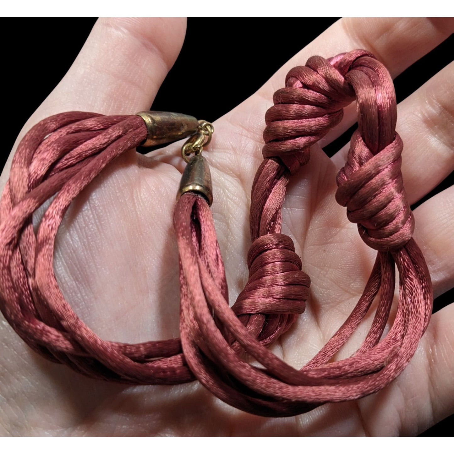 Knotted Satin Rope Necklace In Ruby Red With Gold-Tone Clasp Closure