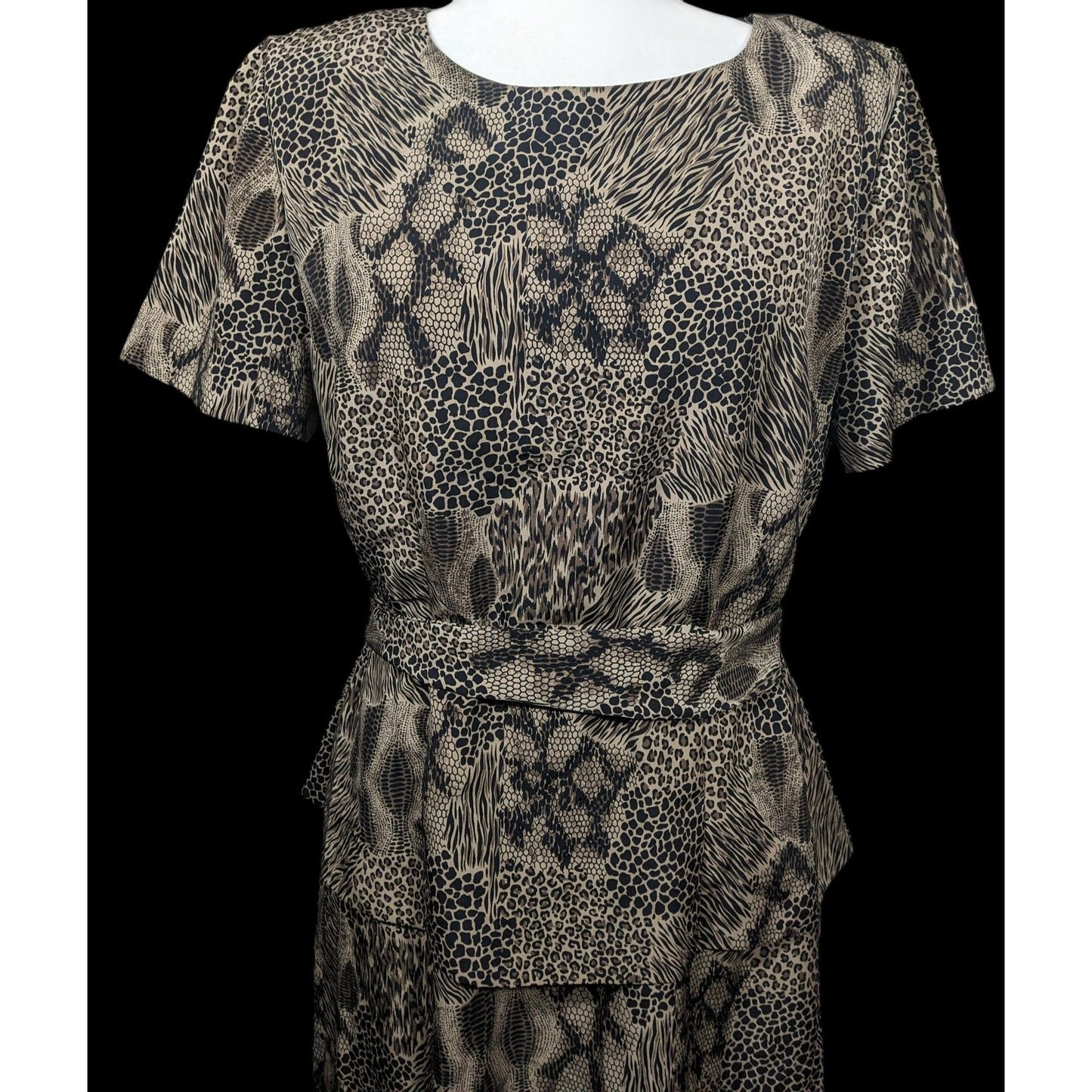 Vintage 90s Mixed Animal Print Peplum Sag Harbor Dress