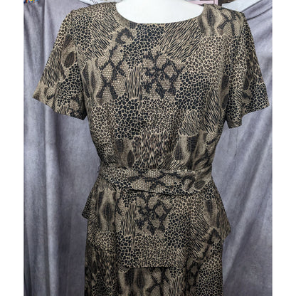 Vintage 90s Mixed Animal Print Peplum Sag Harbor Dress