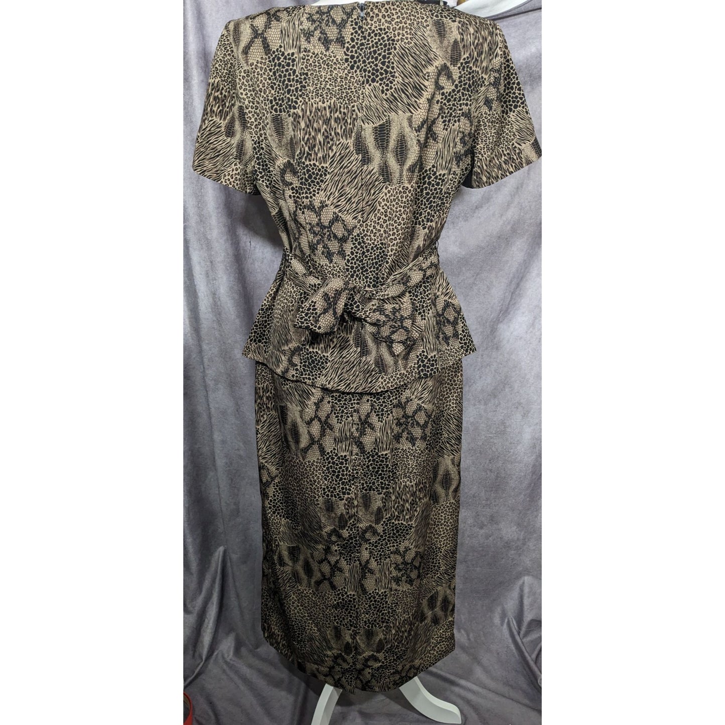 Vintage 90s Mixed Animal Print Peplum Sag Harbor Dress