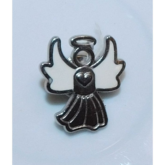 Angel Heart Silver Tone Lapel Pin With White Enamel Accents