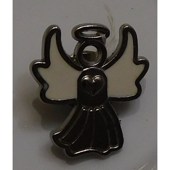 Angel Heart Silver Tone Lapel Pin With White Enamel Accents