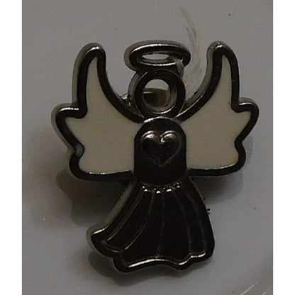 Angel Heart Silver Tone Lapel Pin With White Enamel Accents
