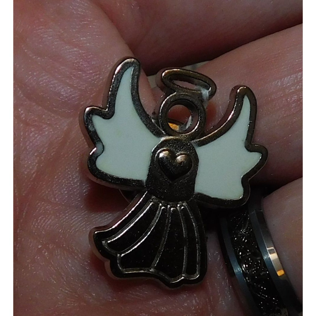 Angel Heart Silver Tone Lapel Pin With White Enamel Accents
