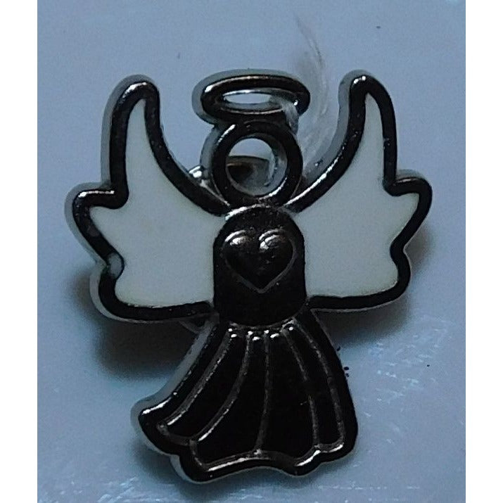 Angel Heart Silver Tone Lapel Pin With White Enamel Accents