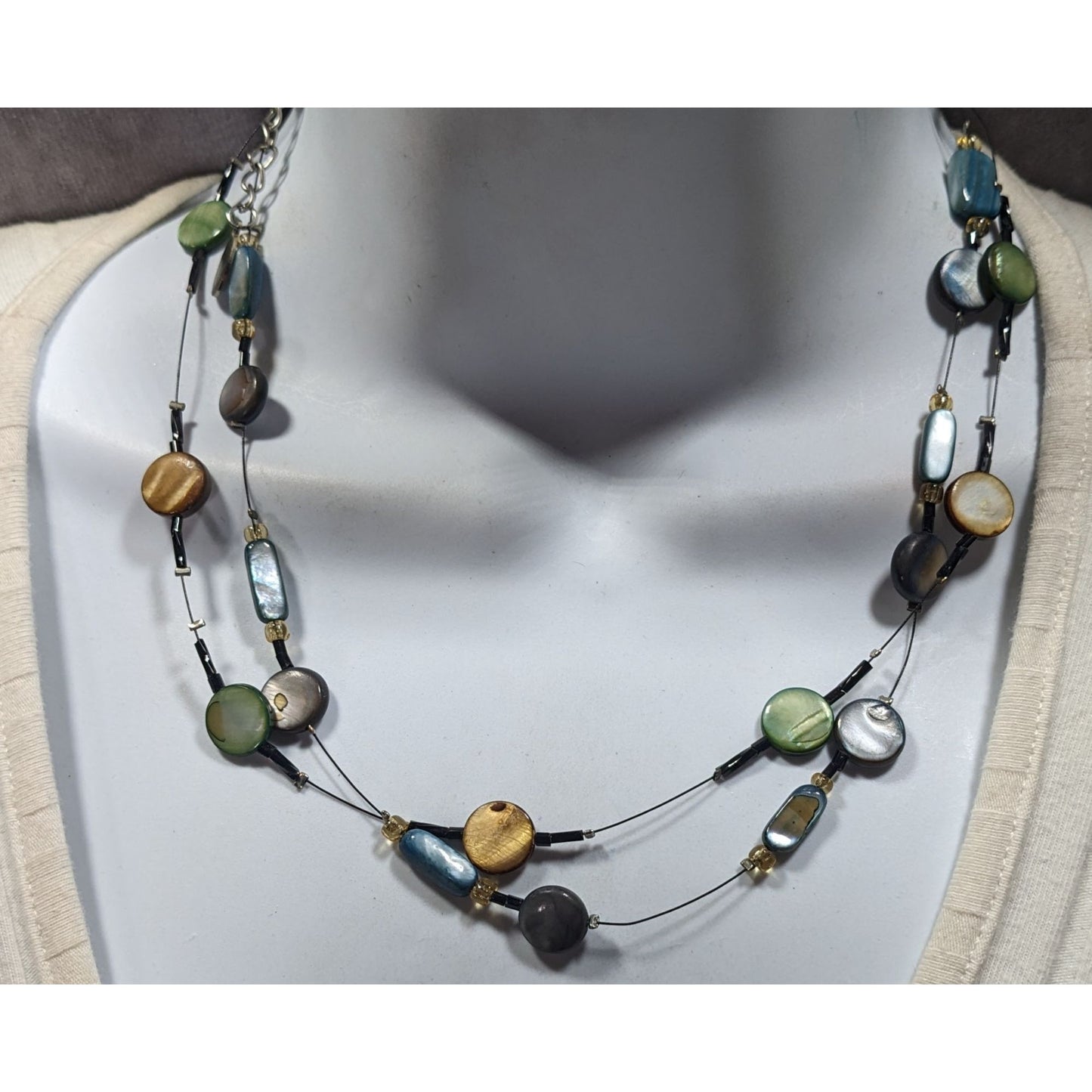 Mermaidcore Layered Rainbow Shell Beaded Station Necklace