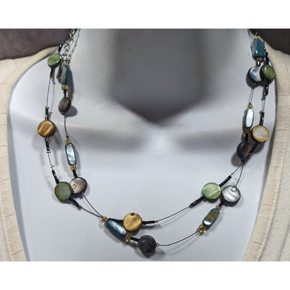Mermaidcore Layered Rainbow Shell Beaded Station Necklace