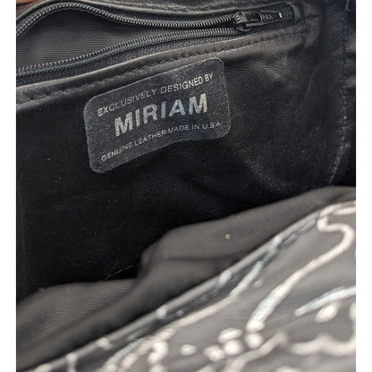 Vintage 90s Miriam Grey & Silver Abstract Pattern Genuine Leather Shoulder Bag