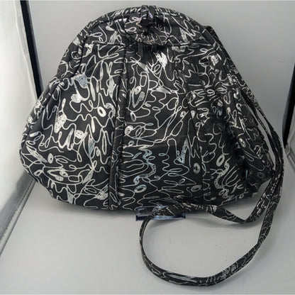 Vintage 90s Miriam Grey & Silver Abstract Pattern Genuine Leather Shoulder Bag