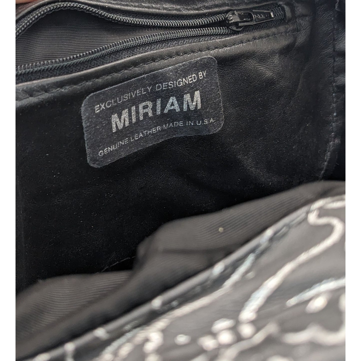 Vintage 90s Miriam Grey & Silver Abstract Pattern Genuine Leather Shoulder Bag