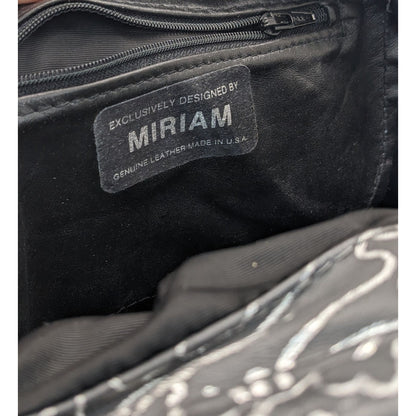 Vintage 90s Miriam Grey & Silver Abstract Pattern Genuine Leather Shoulder Bag