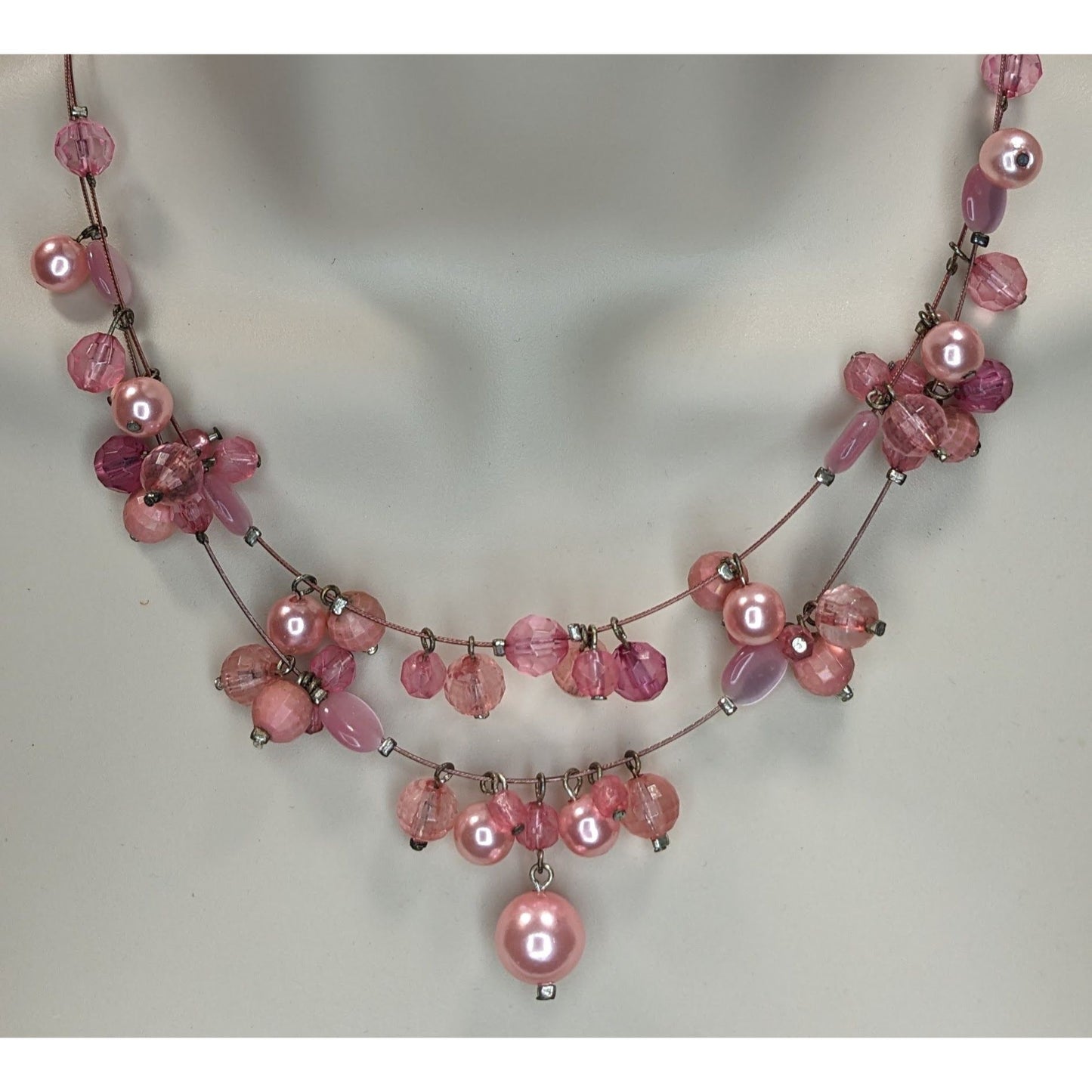 Pink Beaded Charm Necklace Statement Bib Necklace Coquette Romantic Jewelry