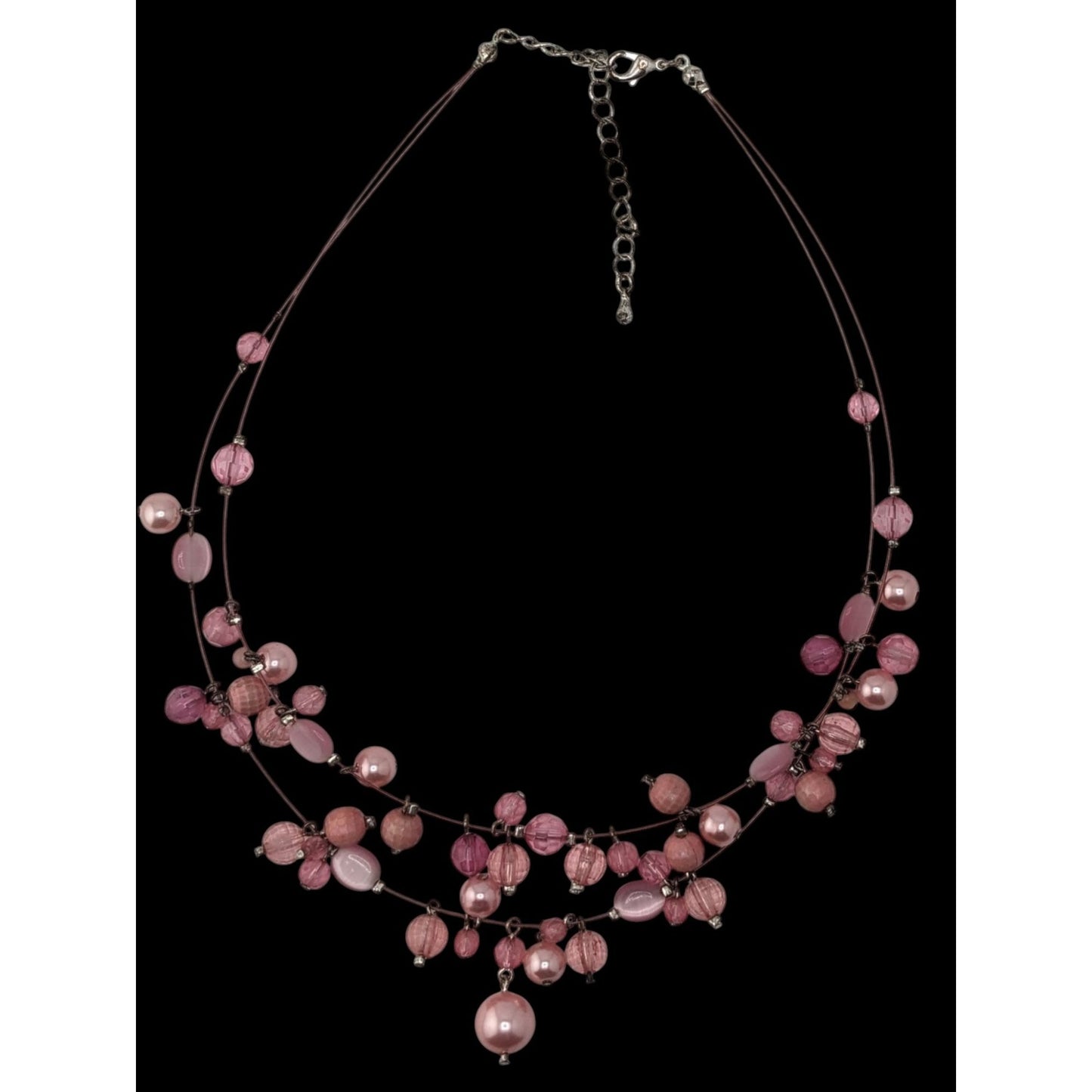 Pink Beaded Charm Necklace Statement Bib Necklace Coquette Romantic Jewelry