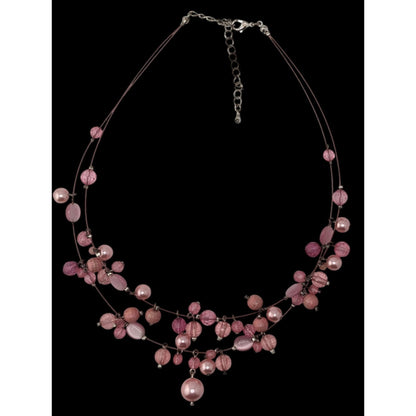 Pink Beaded Charm Necklace Statement Bib Necklace Coquette Romantic Jewelry