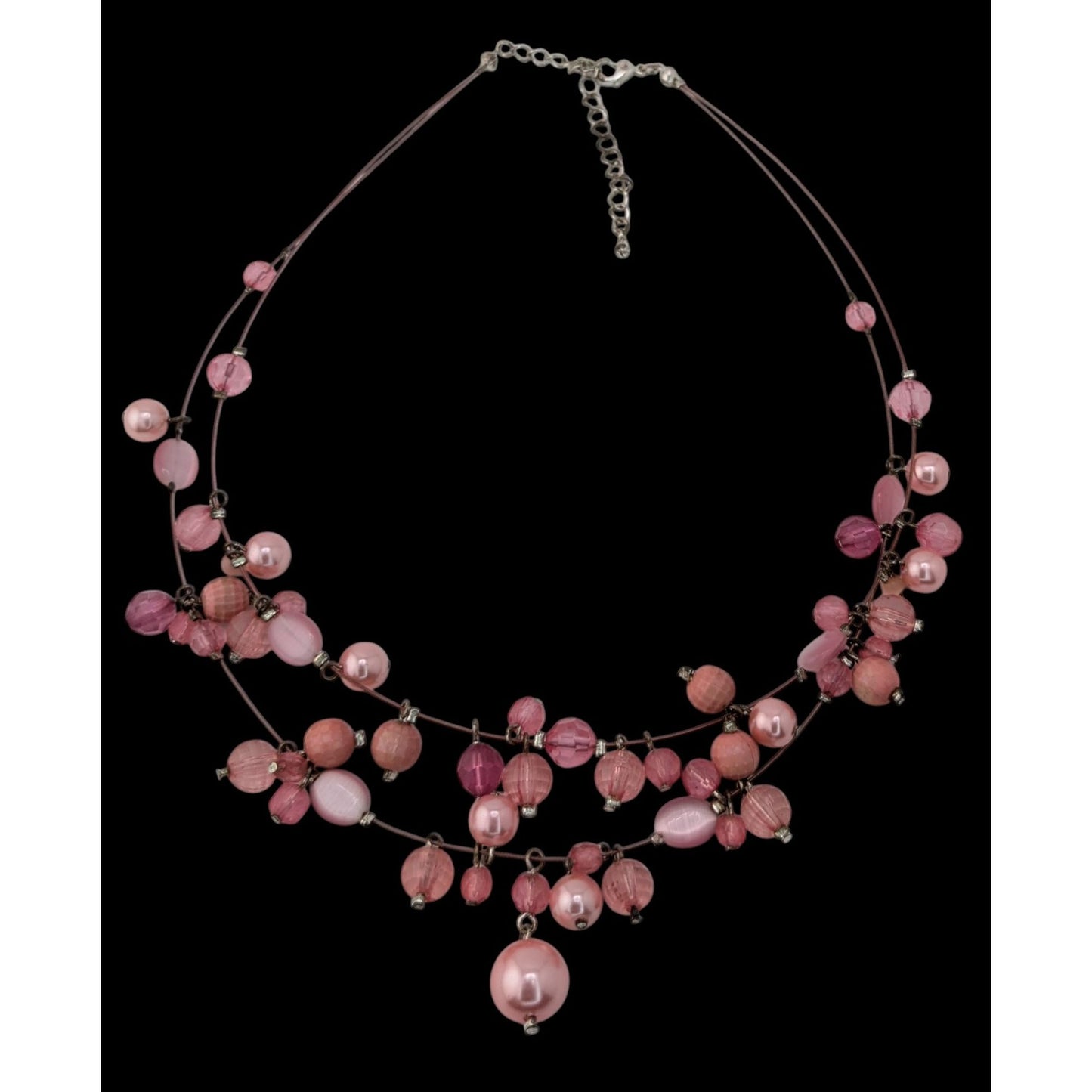 Pink Beaded Charm Necklace Statement Bib Necklace Coquette Romantic Jewelry