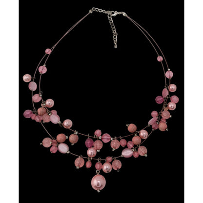 Pink Beaded Charm Necklace Statement Bib Necklace Coquette Romantic Jewelry