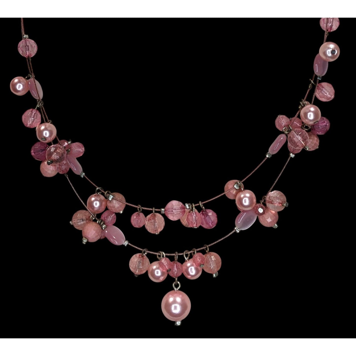 Pink Beaded Charm Necklace Statement Bib Necklace Coquette Romantic Jewelry