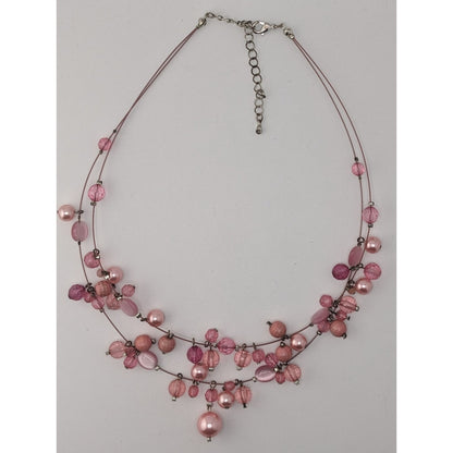 Pink Beaded Charm Necklace Statement Bib Necklace Coquette Romantic Jewelry