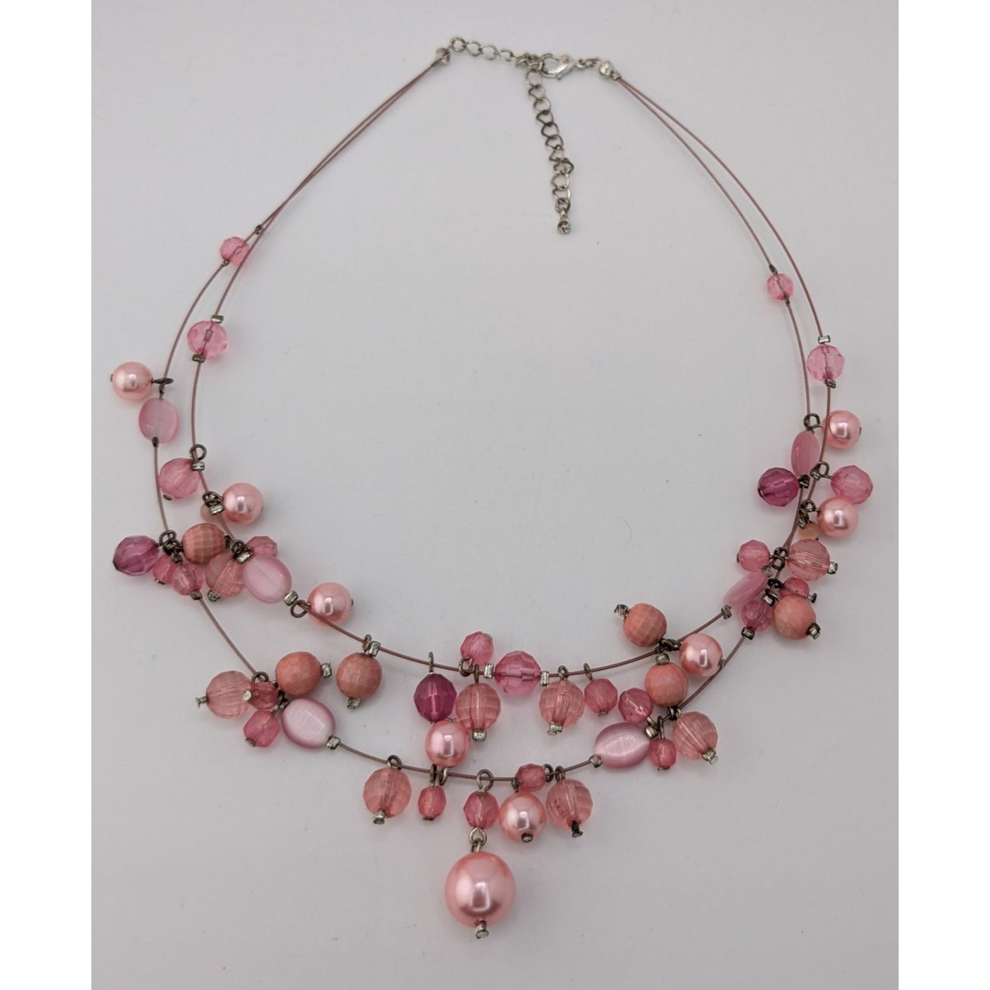 Pink Beaded Charm Necklace Statement Bib Necklace Coquette Romantic Jewelry