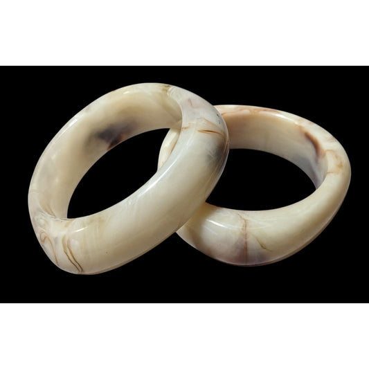 Vintage Cream And Brown Marbled Lucite Bangles (2)