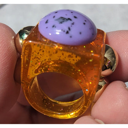 Chunky Translucent Orange Glitter Ring With Gold And Purple Accents