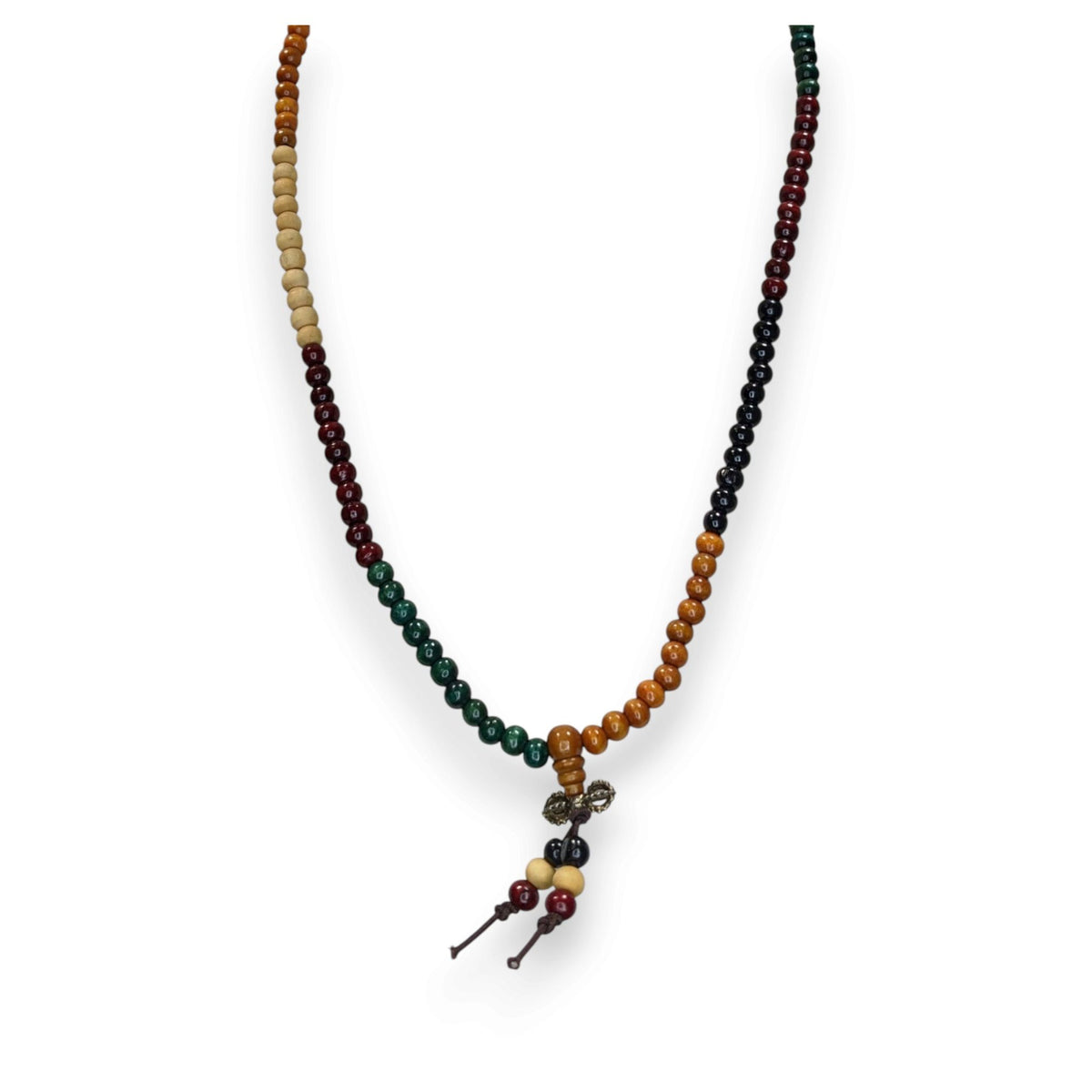 Boho Tibetan Inspired Wood Bead Stretch Necklace Multicolor 22 Inch