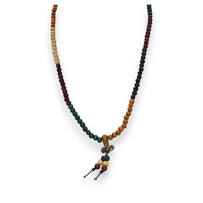 Boho Tibetan Inspired Wood Bead Stretch Necklace Multicolor 22 Inch