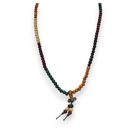 Boho Tibetan Inspired Wood Bead Stretch Necklace Multicolor 22 Inch