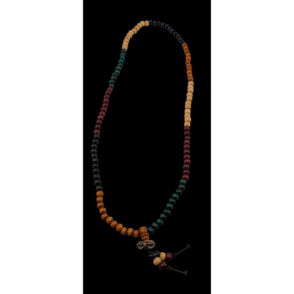 Boho Tibetan Inspired Wood Bead Stretch Necklace Multicolor 22 Inch