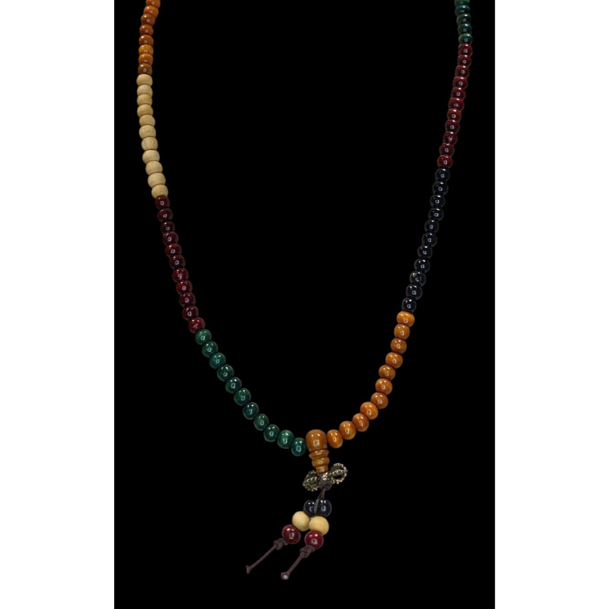 Boho Tibetan Inspired Wood Bead Stretch Necklace Multicolor 22 Inch