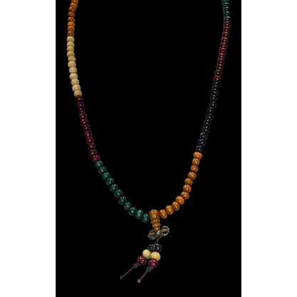 Boho Tibetan Inspired Wood Bead Stretch Necklace Multicolor 22 Inch