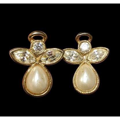 Vintage Avon Angel Gold Tone Rhinestone Faux Pearl Stud Earrings