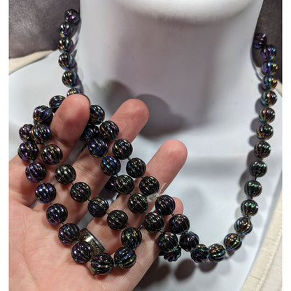 Mystical Oil Slick Black Plastic Beaded Necklace
