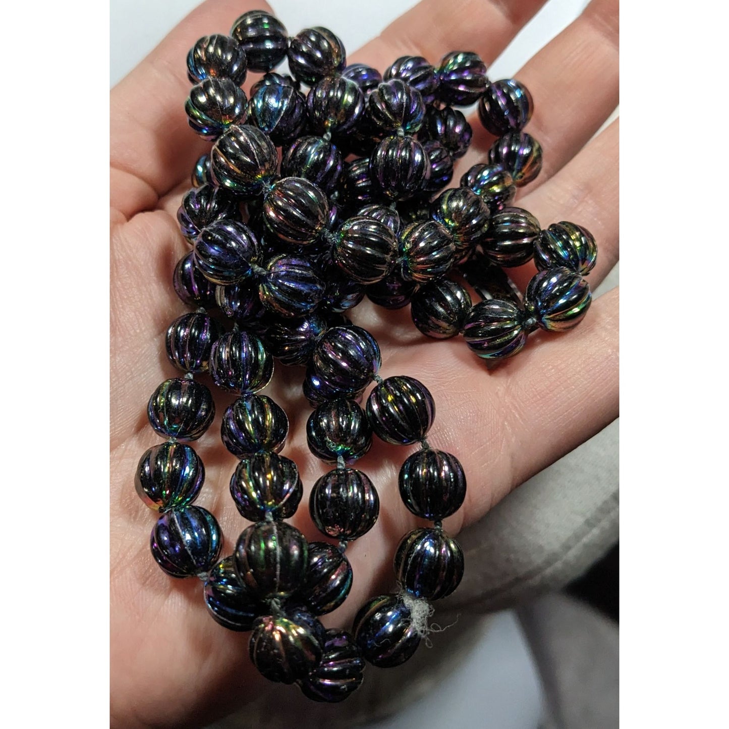 Mystical Oil Slick Black Plastic Beaded Necklace