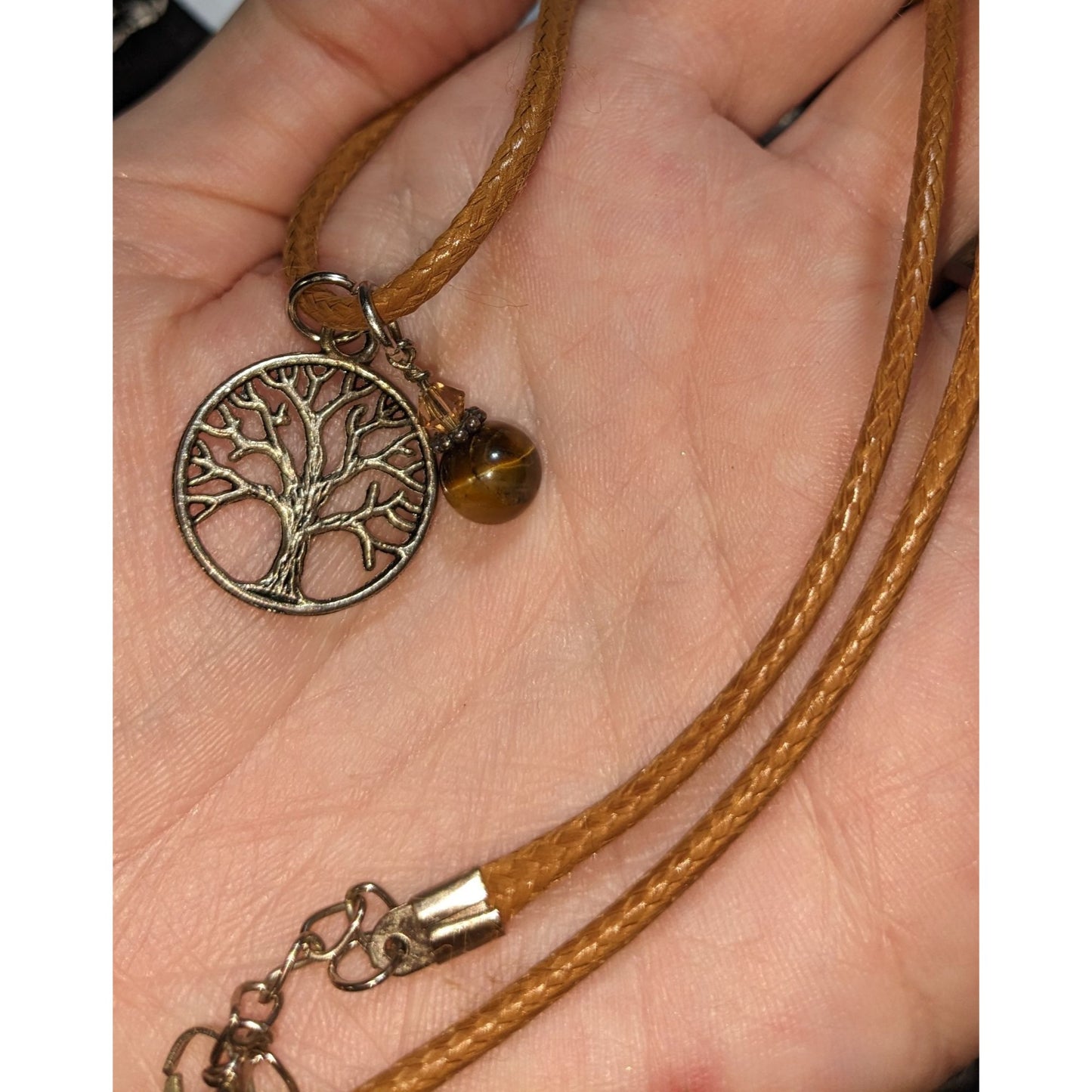 Tree of Life Necklace Tiger Eye Charm Brown Cord Nature Boho Spiritual Pendant
