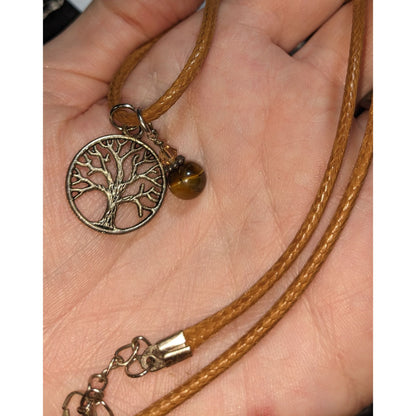 Tree of Life Necklace Tiger Eye Charm Brown Cord Nature Boho Spiritual Pendant