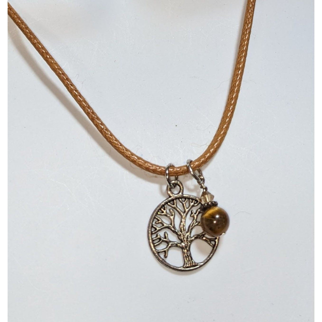 Tree of Life Necklace Tiger Eye Charm Brown Cord Nature Boho Spiritual Pendant
