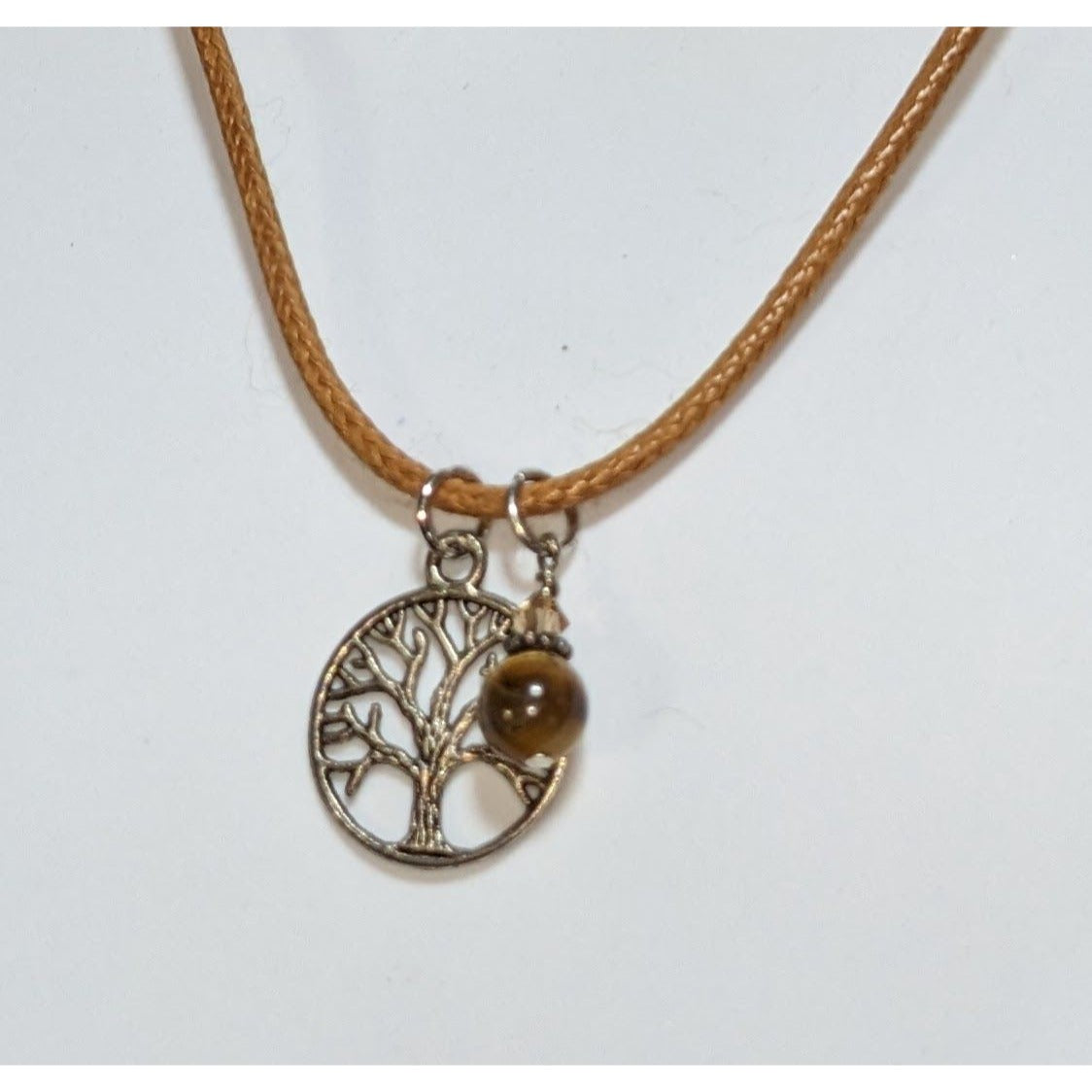 Tree of Life Necklace Tiger Eye Charm Brown Cord Nature Boho Spiritual Pendant